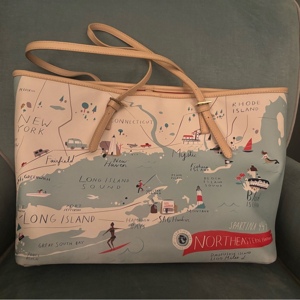 Spartina Nautical Print Tote Bag - Cream and Blue - Picture 2 of 8